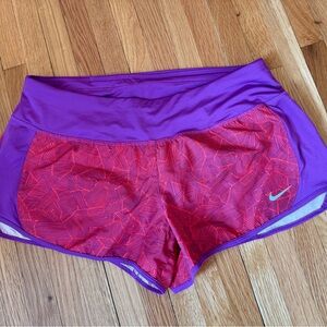 Nike Dri-Fit Run Shorts Purple and Orange Pattern with Built in Liner Womens M